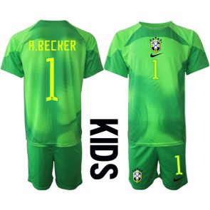 Maillot de foot Brésil Alisson Becker #1 Gardien de but Extérieur enfant Monde 2022 Manches Courte (+ pantalon court)